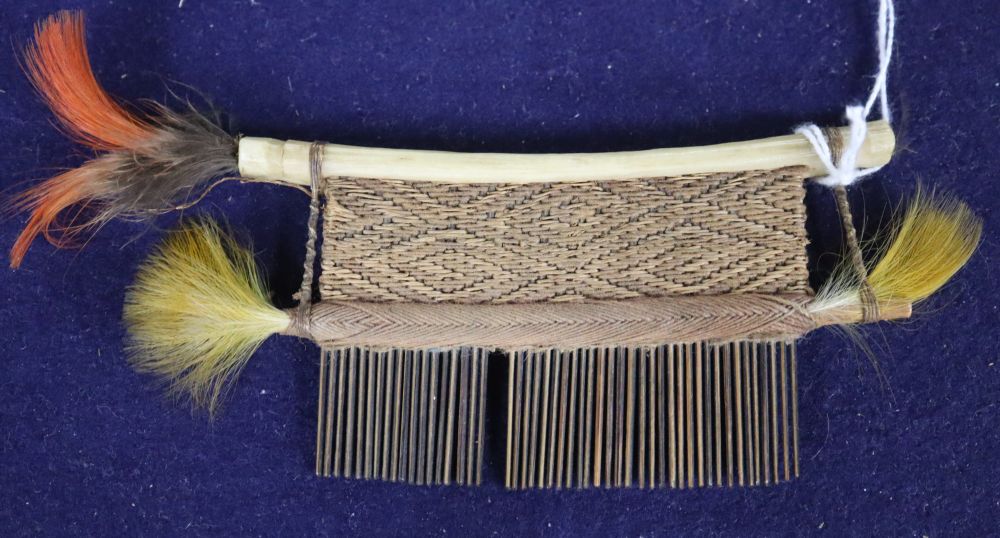 A Hixkaryana Amazonian Indian cotton-wrapped cane comb,